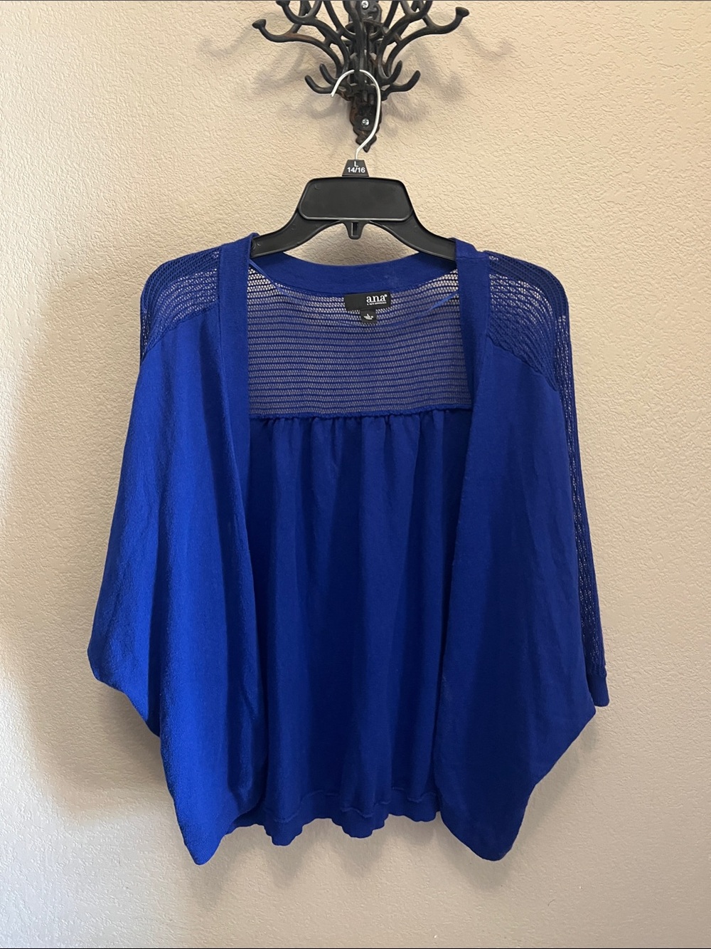 a.n.a Royal Blue Open-Front Sheer Yoke Cardigan
